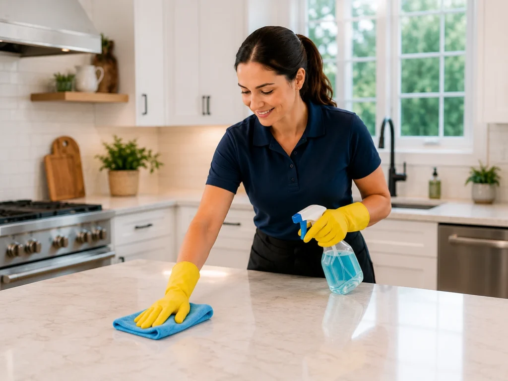 Hourly cleaning service in a bright kitchen near Cleveland Ohio