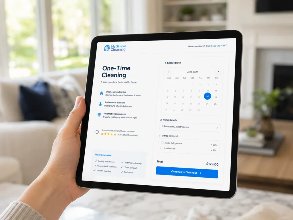 Online booking for one-time cleaning service in Cleveland Ohio