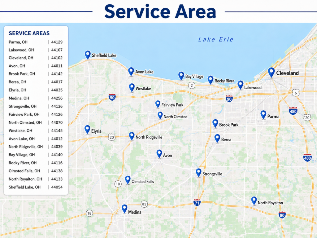 My Simple Cleaning deep cleaning service area map for Cleveland west side Ohio